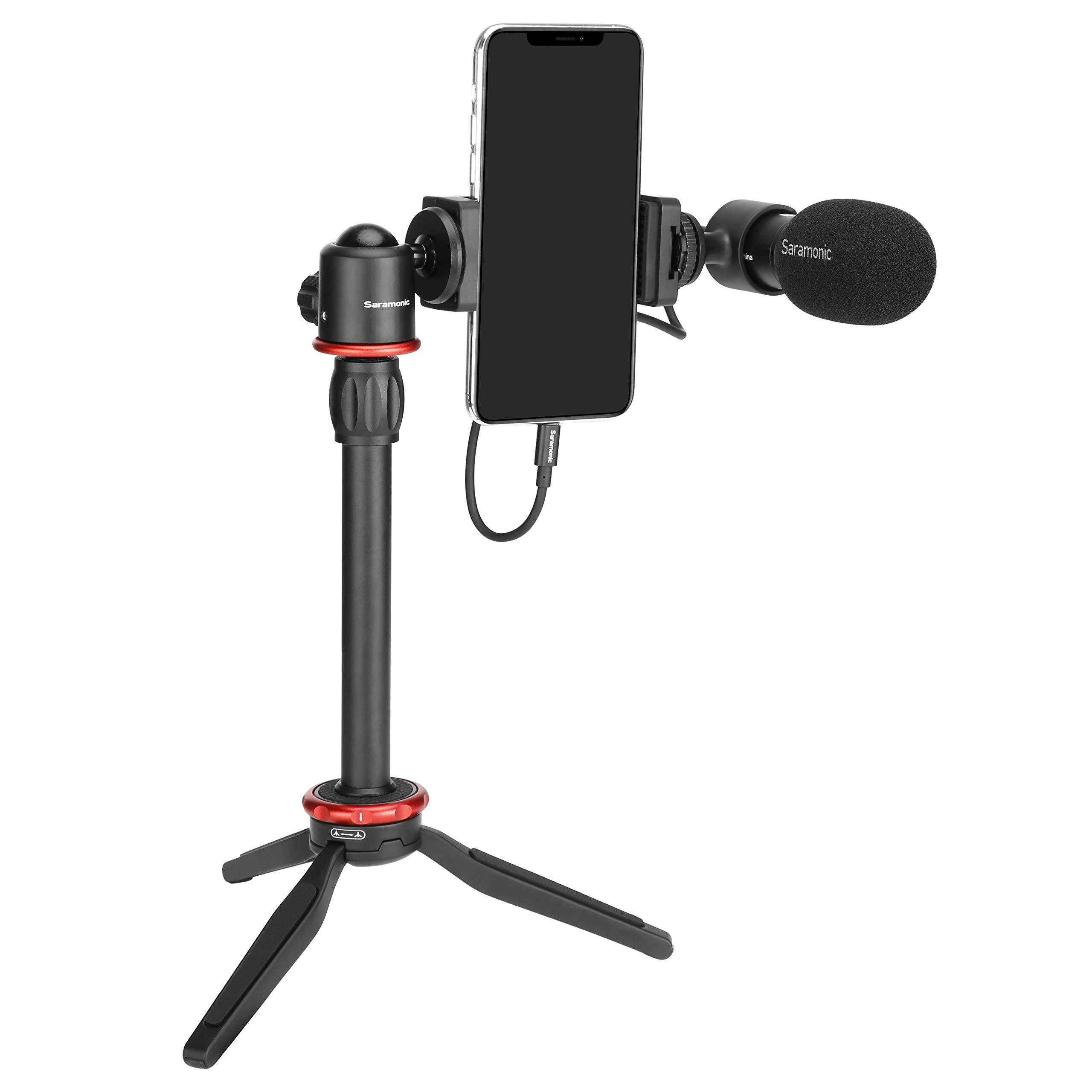 saramonic smartphone video and vlogging kit for iphone & android with stereo microphone, phone mount, tripod, headphone, ligh