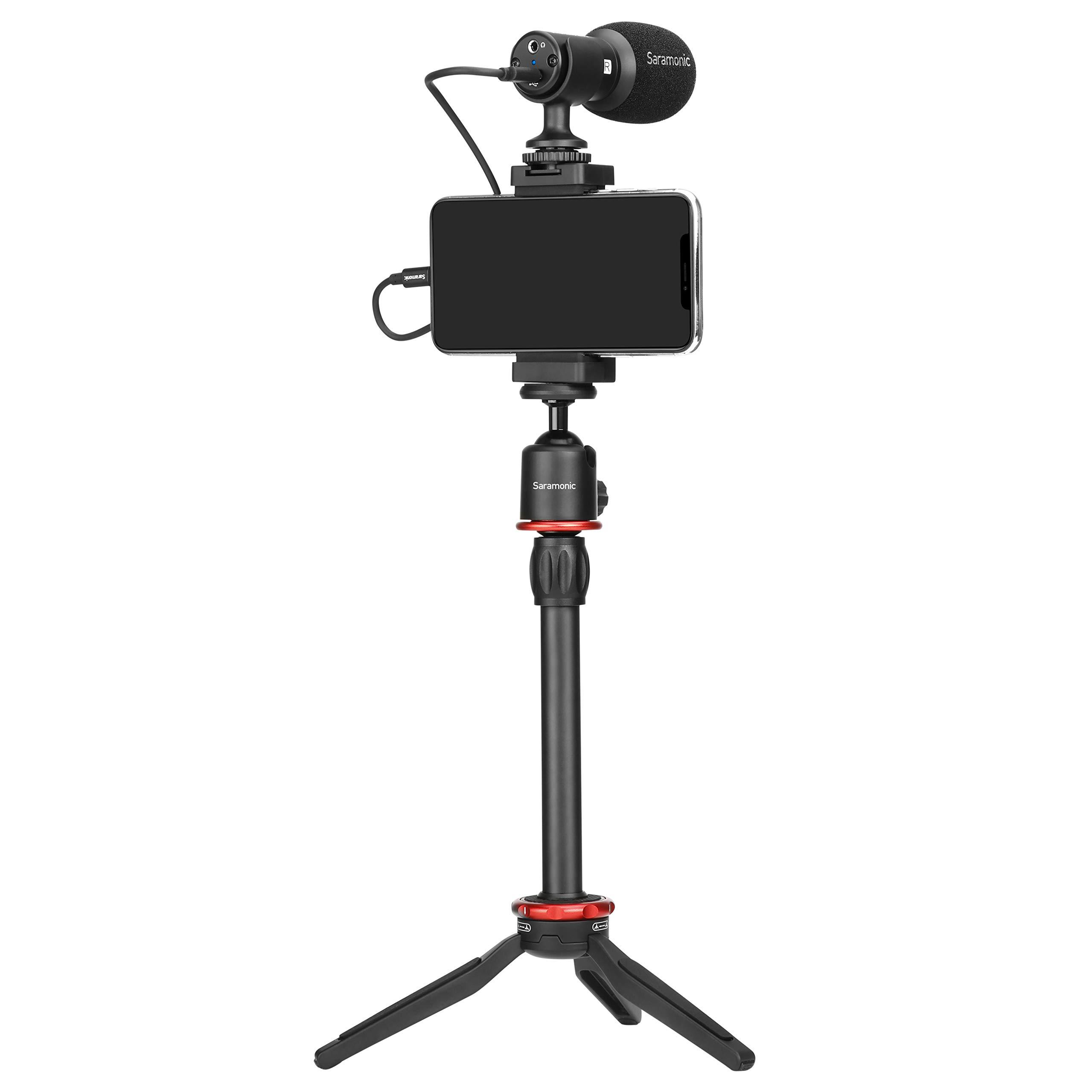 saramonic smartphone video and vlogging kit for iphone & android with stereo microphone, phone mount, tripod, headphone, ligh