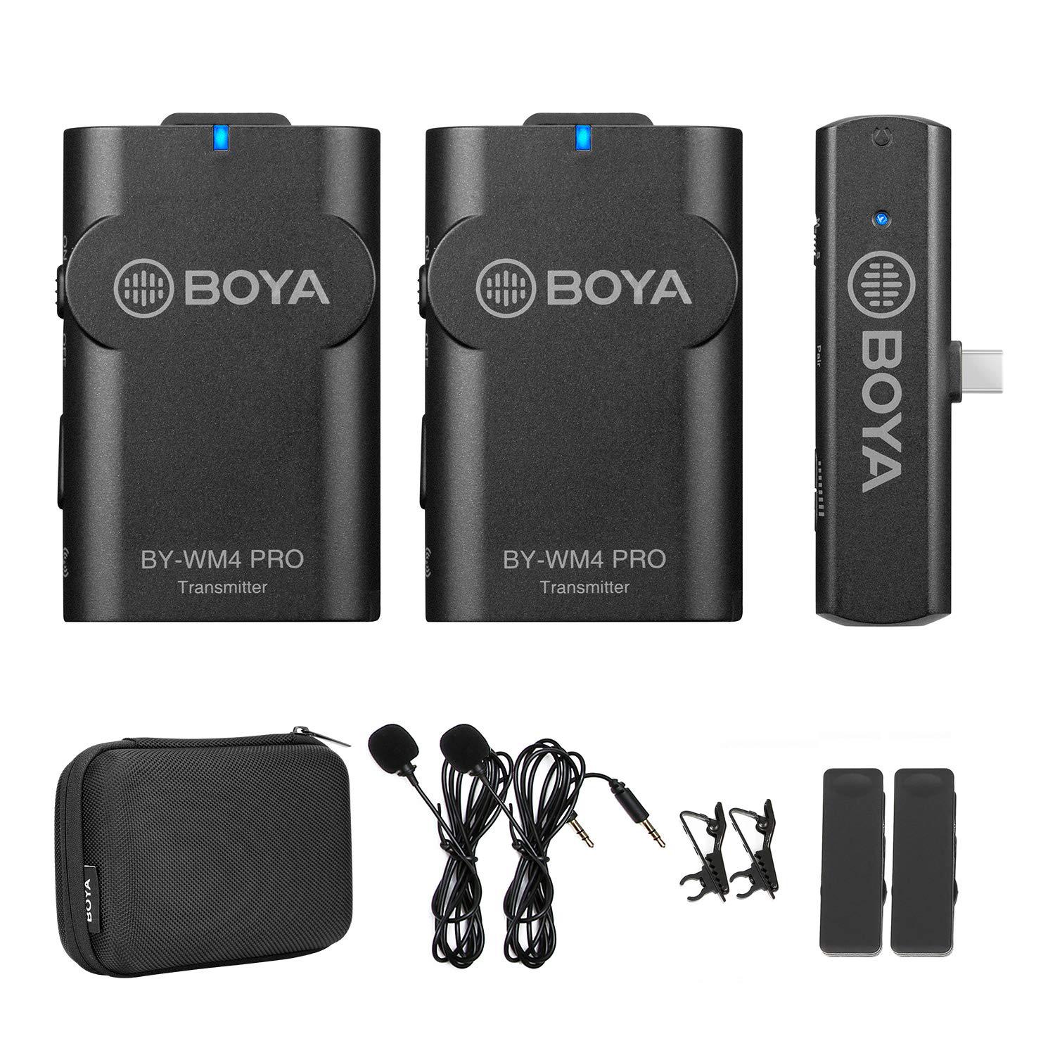 Mouriv boya by-wm4 pro-k6 2.4g wireless microphone system (2 transmitters + 1 receiver) with type-c interface receiver compatible wi
