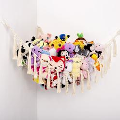 YKBU Toy Hammock for Stuffed Animals corner Hanging Net Macrame Organizer Pet for Storage Display Plush Holder Boho Decor for Nu