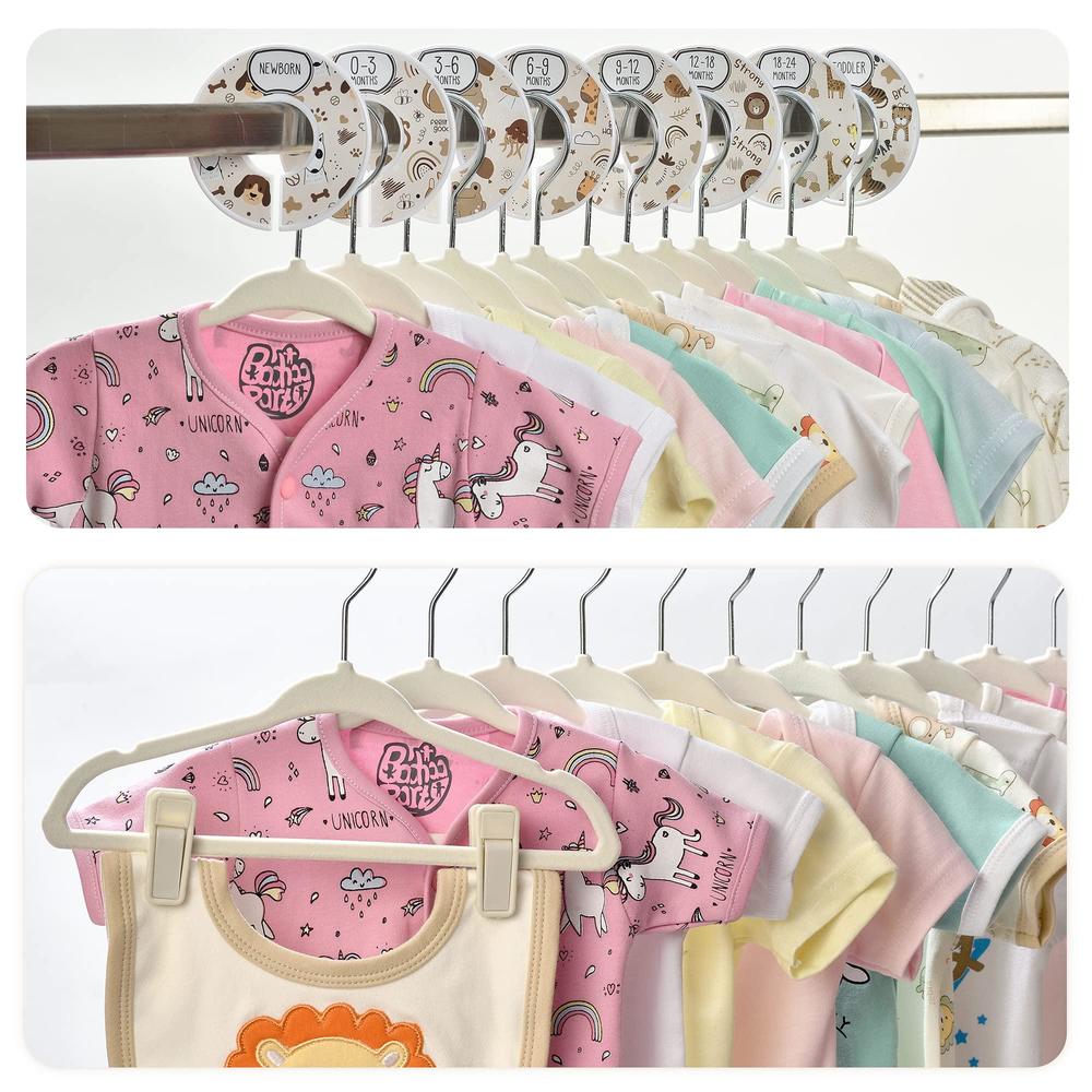babyrish unisex nursery closet organizer set - 30x velvet hangers for baby clothes with 8x closet size dividers (newborn infa