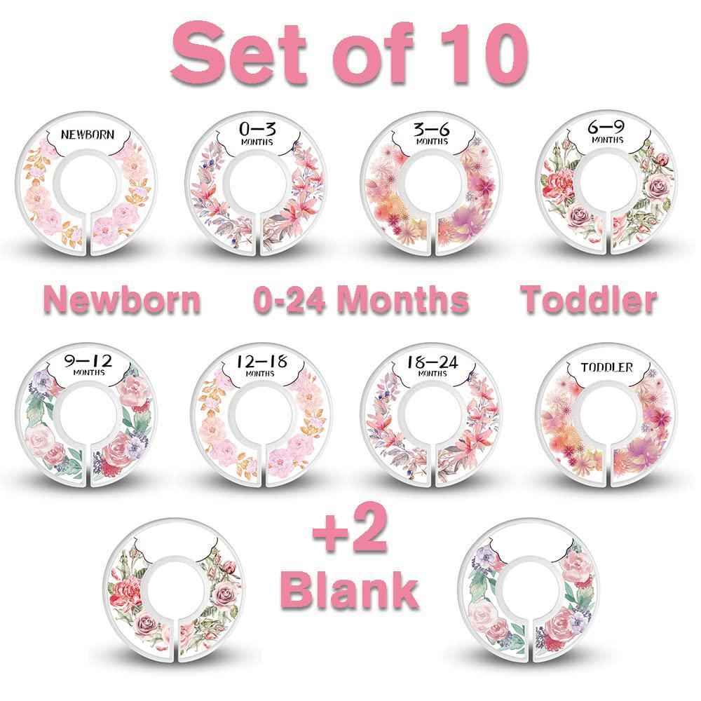 &#226;&#128;&#142;dabancy baby closet size dividers for clothes - set of 10 from newborn to toddler and 2 blanks with colored box- flower designs baby 