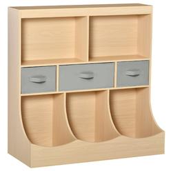 homcom kids bookcase, toy storage organizer cabinet, children display bookshelf with drawers for toys, clothes, books, natura