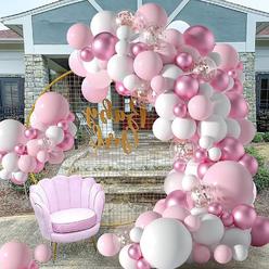 rolroall pink balloons garland arch kit, pastel light pink white balloons, metallic pink rose gold confetti birthday party balloons fo
