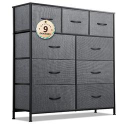 nashzen dresser for bedroom with 9 drawers, tall fabric chest of drawers storage organizer with steel frame, wood top for bed