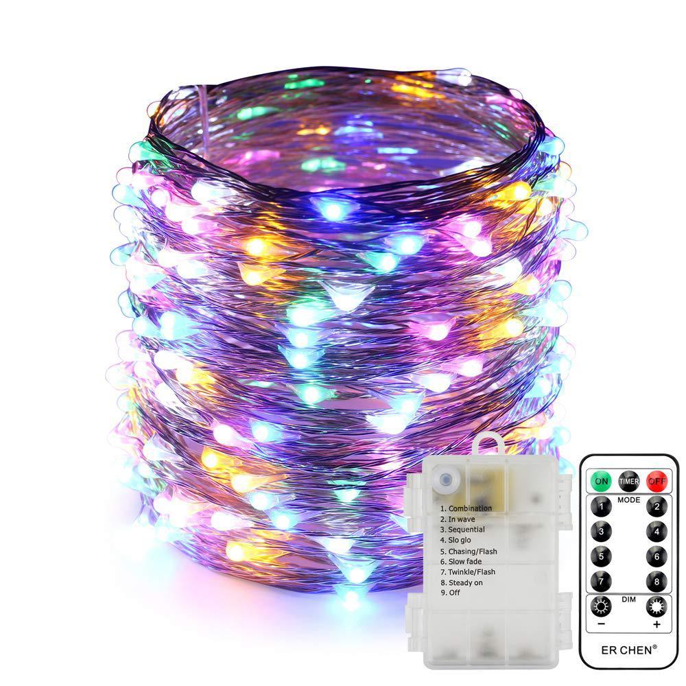 er chen 8 model indoor and outdoor waterproof battery operated 200 led string lights on 66 ft long ultra thin silver coating 