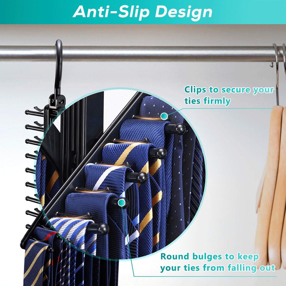 ipow upgraded 2 pcs see everything cross x 20 tie rack holder,rotate to open/close tie and belt hanger with non-slip clips,36
