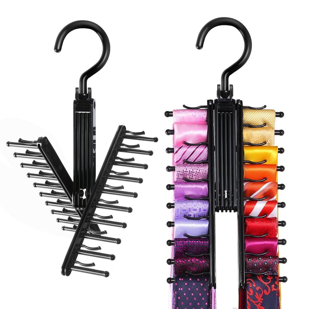 ipow upgraded 2 pcs see everything cross x 20 tie rack holder,rotate to open/close tie and belt hanger with non-slip clips,36