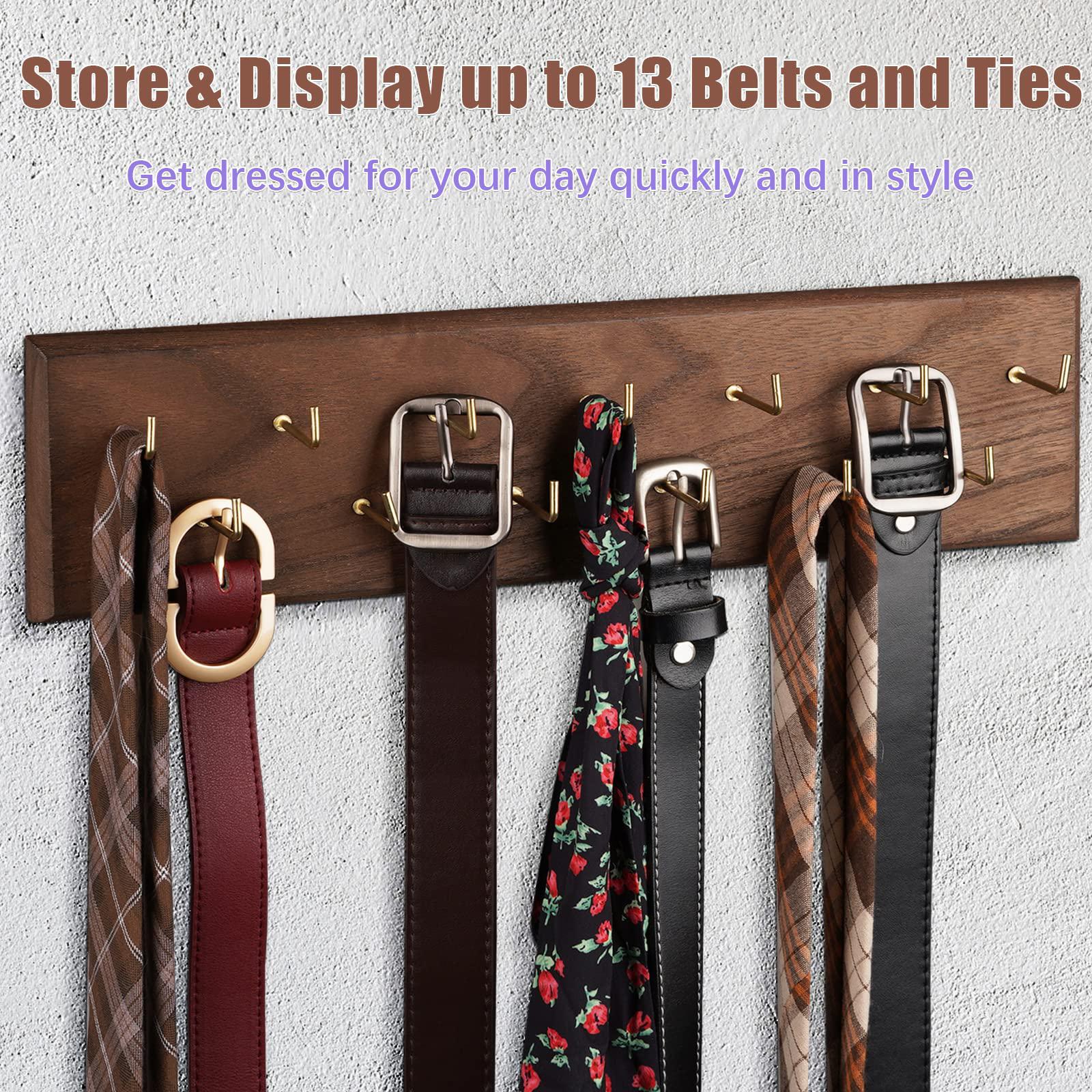 creproly belt hanger wall mount belt organizer for closet, holds over 28 belts wooden wall mounted belt rack storage tie and 