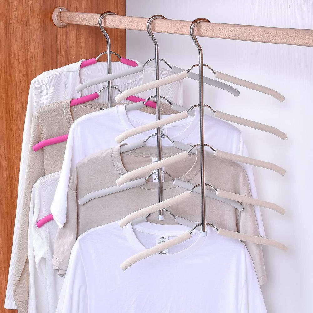 EIMQUVW 3 pack 5 in 1 space saving clothes hangers chrome and foam blouse tree hangers multi layers clothes rack non slip stainless s
