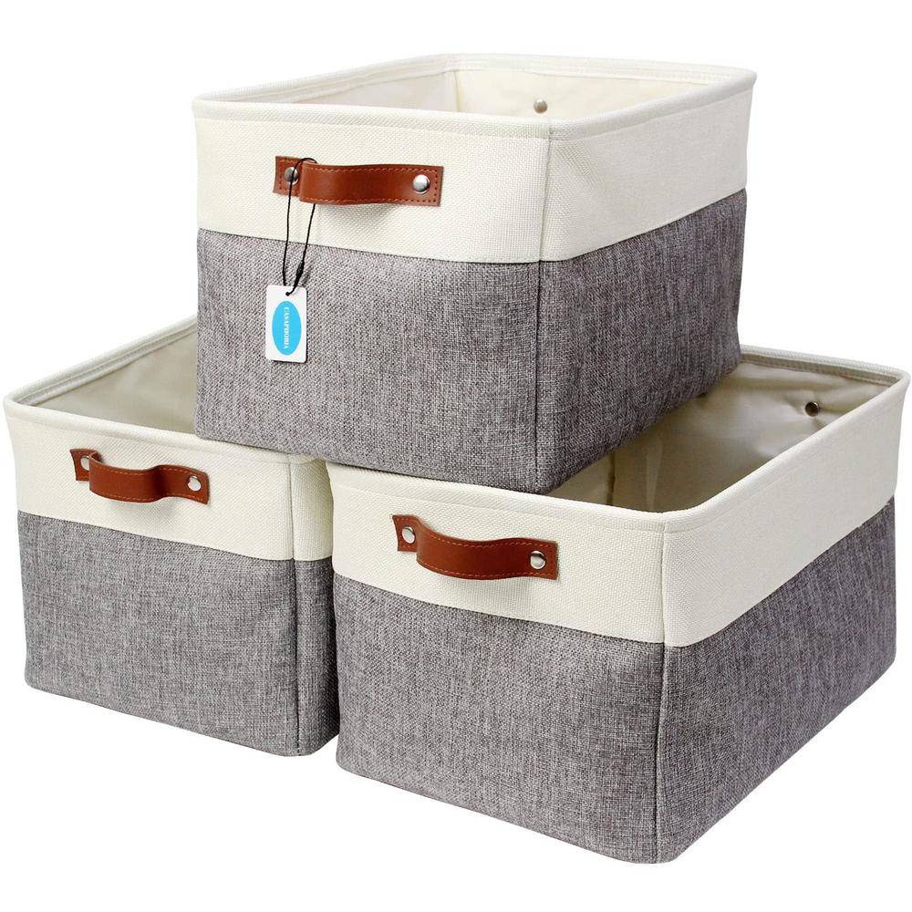 casaphoria 3pcs collapsible cube fabric storage baskets with handles,foldable canvas storage baskets for shelves organizing,r