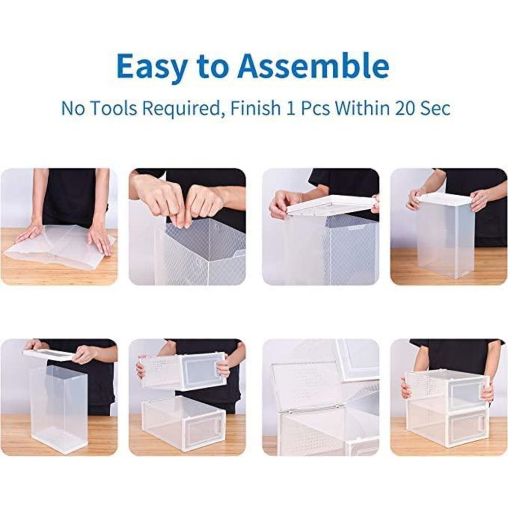 seseno. 12 pack shoe storage boxes, clear plastic stackable shoe organizer bins, drawer type front opening shoe holder contai