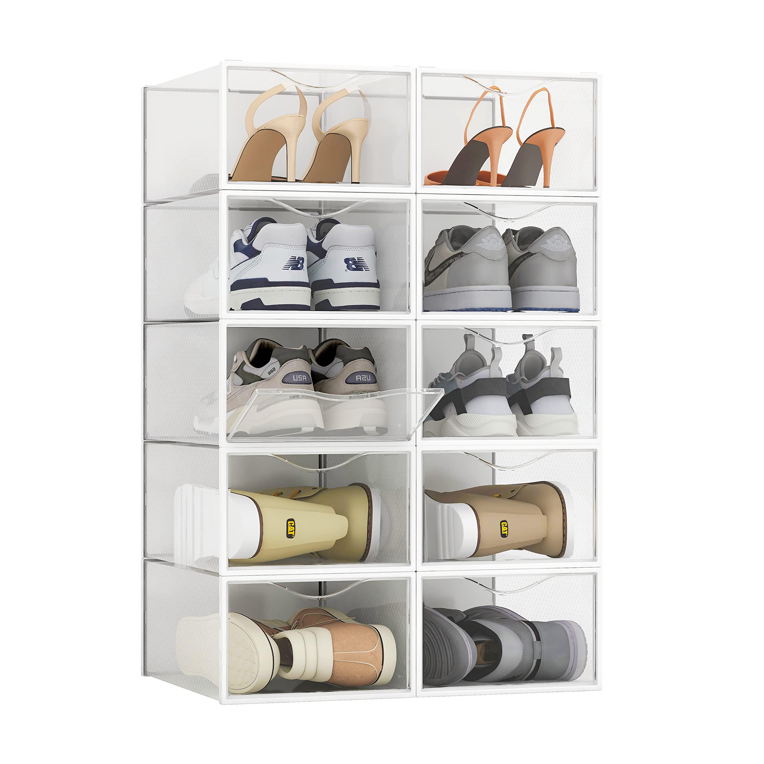 Seseno 10 pack shoe storage boxes, clear plastic stackable shoe
