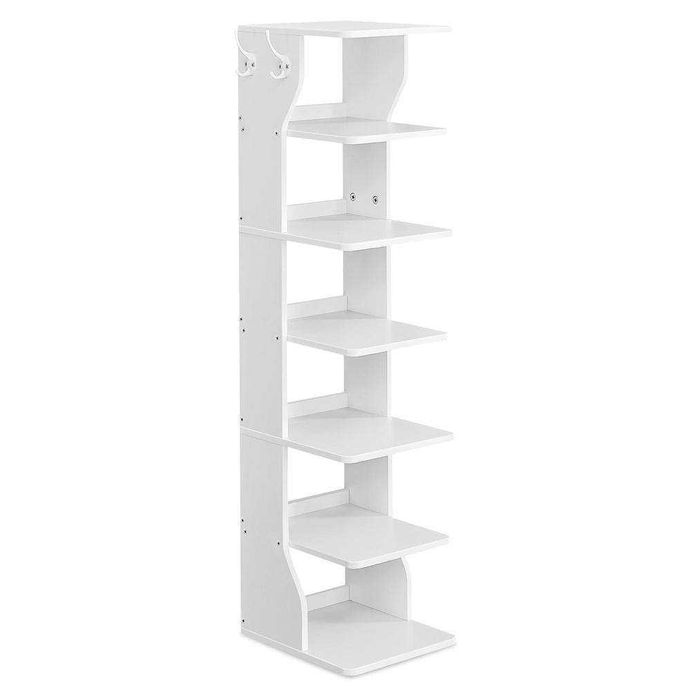 vasagle corner shoe rack, 6-tier shoe display shelf, slim wooden shoe tower organizer, for small spaces, entryway, closet, wh