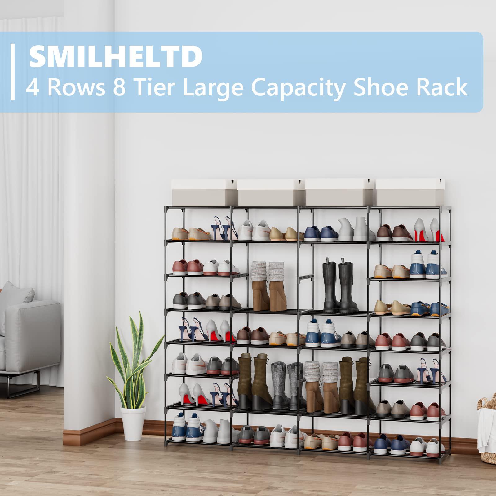 smilheltd shoe rack large capacity 4 rows 8 tier 56-64 pairs shoes boots storage metal shoe organizer household family use en