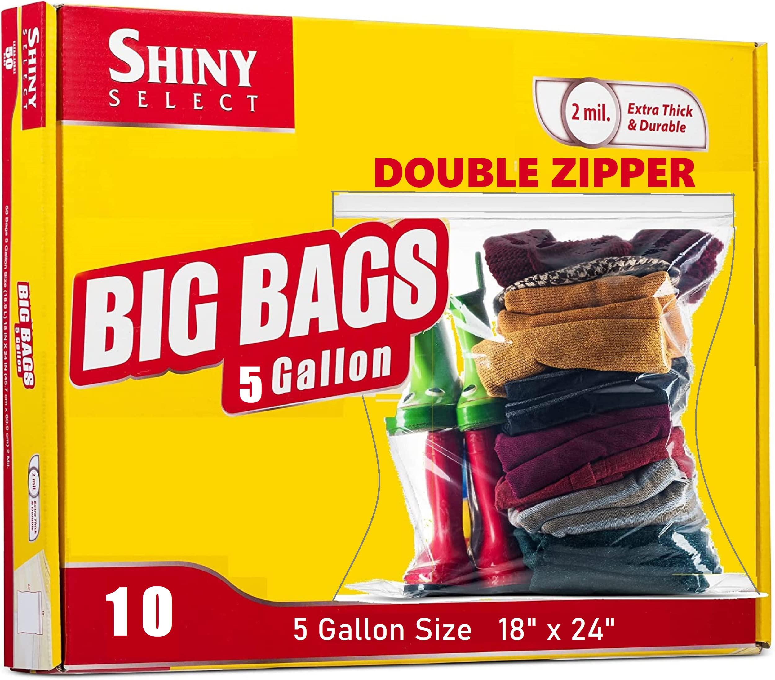 Shiny Select [ 10 count ] extra large food storage plastic bags with double  zipper top - 5 gallon bags - 18 x 24 - bpa-free - big storag