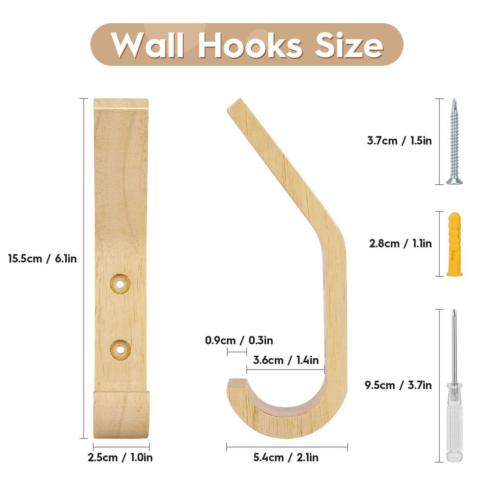 Watbeyoz wooden coat hooks wall hooks,natural oak wood hooks decorative vintage wood wall hooks organizer heavy duty wall mounted hook