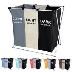 BRIGHTSHOW foldable laundry basket, 135l laundry hamper sorter 3 sections bag bin with aluminum frame 24''  14'' x 23'' dirty clothes cl