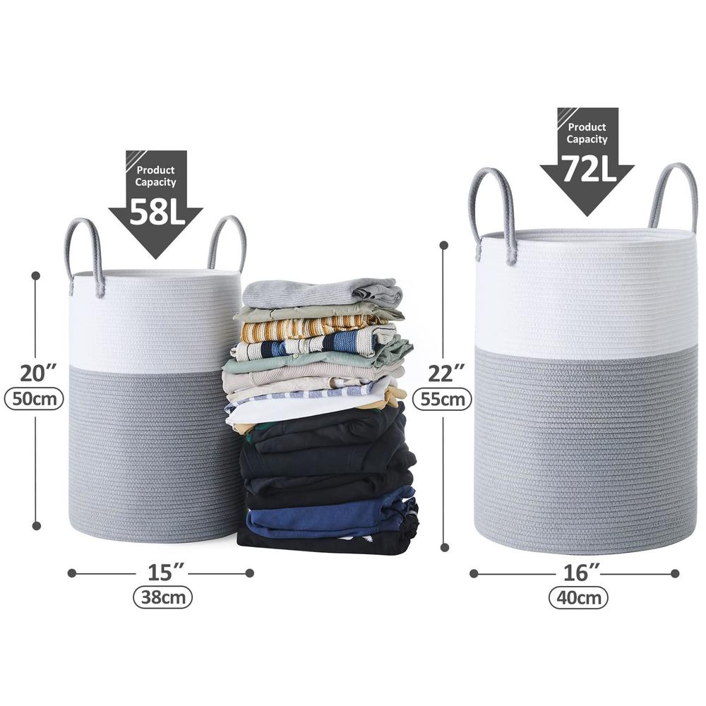 YOUDENOVA cotton rope laundry hamper by youdenova, 58l - woven collapsible laundry basket - clothes storage basket for blankets, laundr