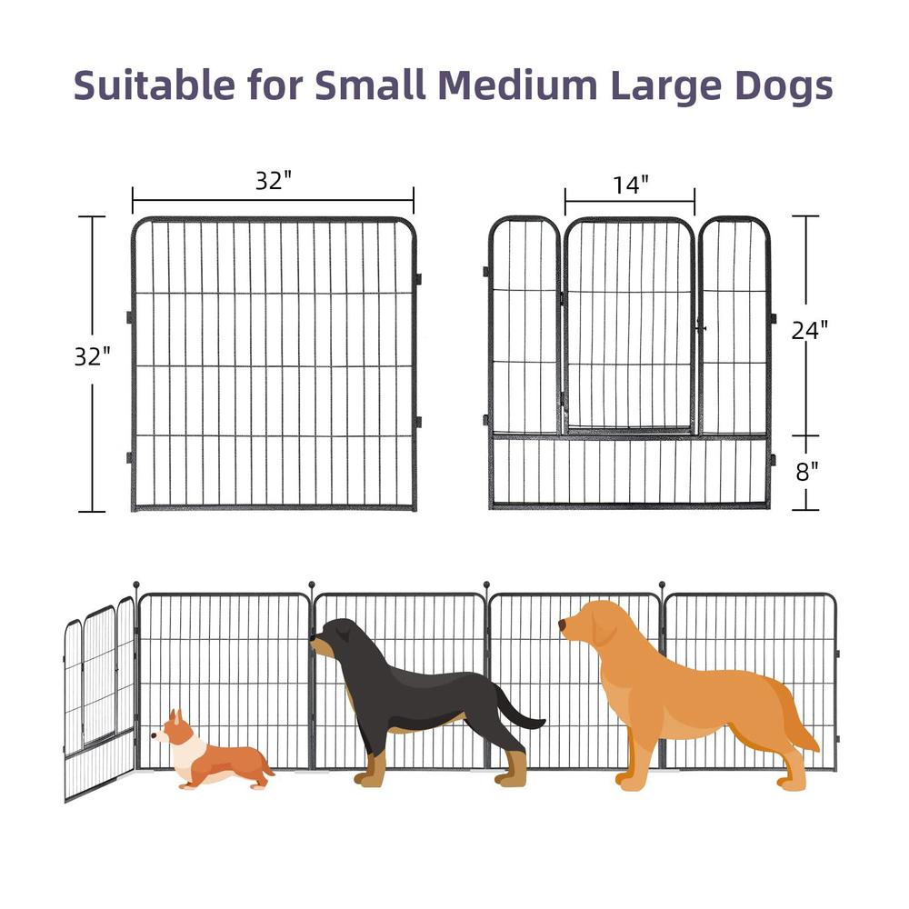 pantazo dog playpen outdoor/indoor 8 panels 32'' height dog pens heavy duty anti-rust material pet fence with door for large/