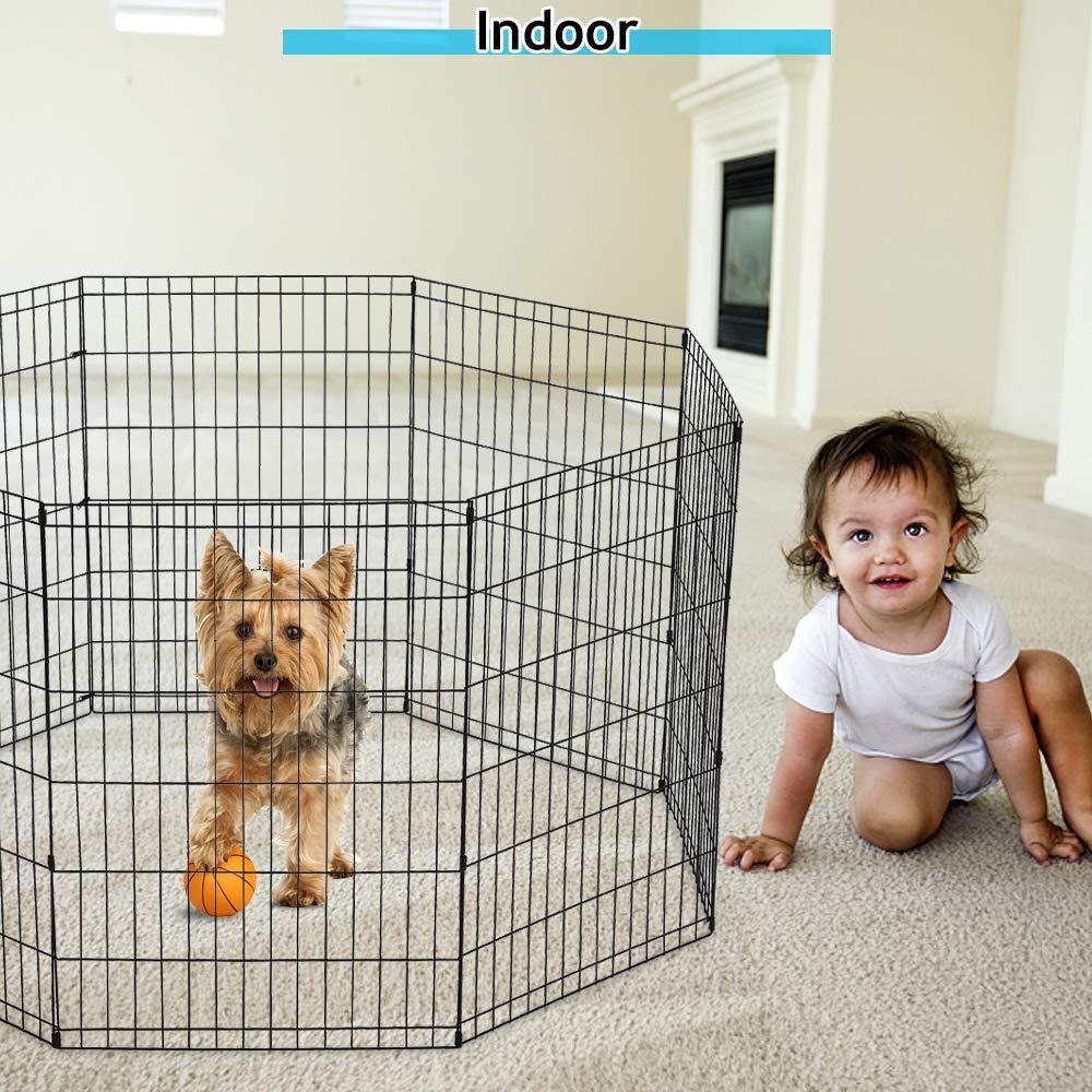 Dkeli pet dog playpen 8 panel 24" metal portable foldable indoor outdoor cat puppy exercise pen animal wire yard dog fence crate ke