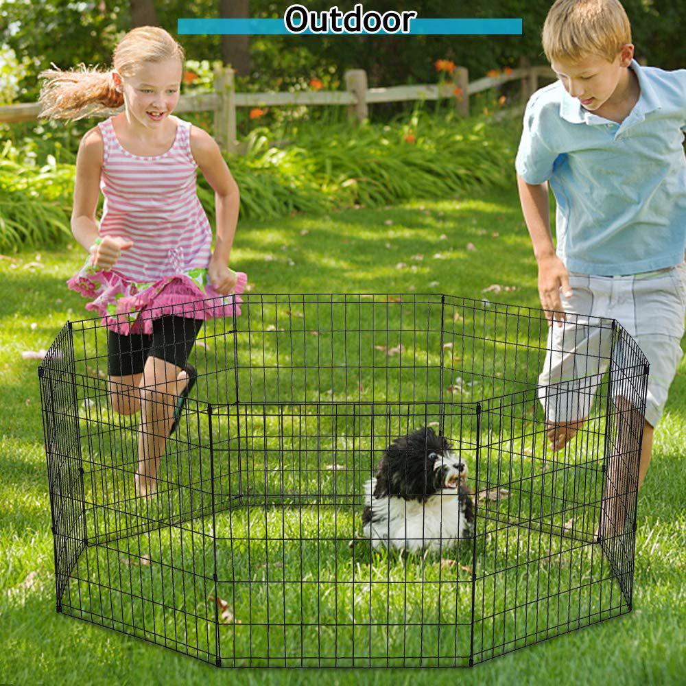 Dkeli pet dog playpen 8 panel 24" metal portable foldable indoor outdoor cat puppy exercise pen animal wire yard dog fence crate ke