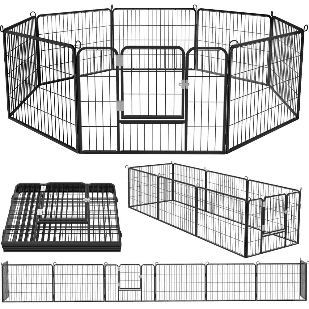 ofika heavy duty metal dog playpen for medium/small animals, 8 panels 24height x 32" width, dog fence exercise pen with doors