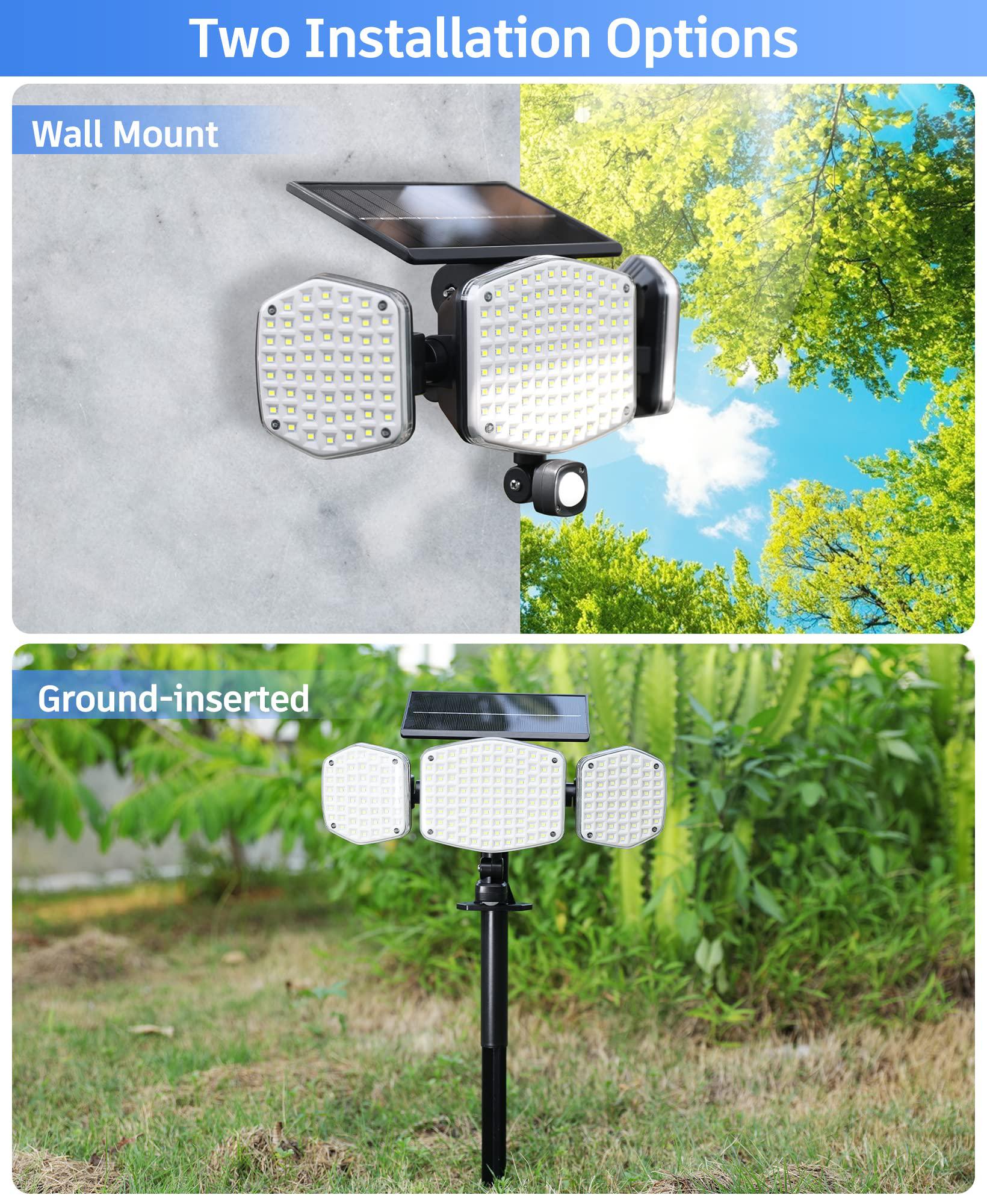 haaray solar outdoor lights motion sensor outdoor lights with ground stakes, 208 led super bright ip65 waterproof 3 head secu