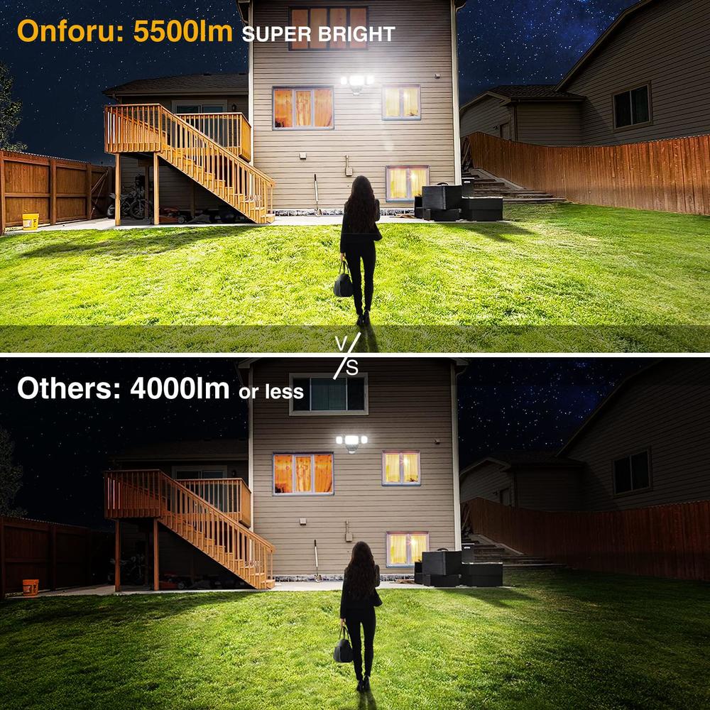 onforu 55w led security lights motion sensor light outdoor, 5500lm, 6500k, ip65 waterproof, flood light outdoor motion detect