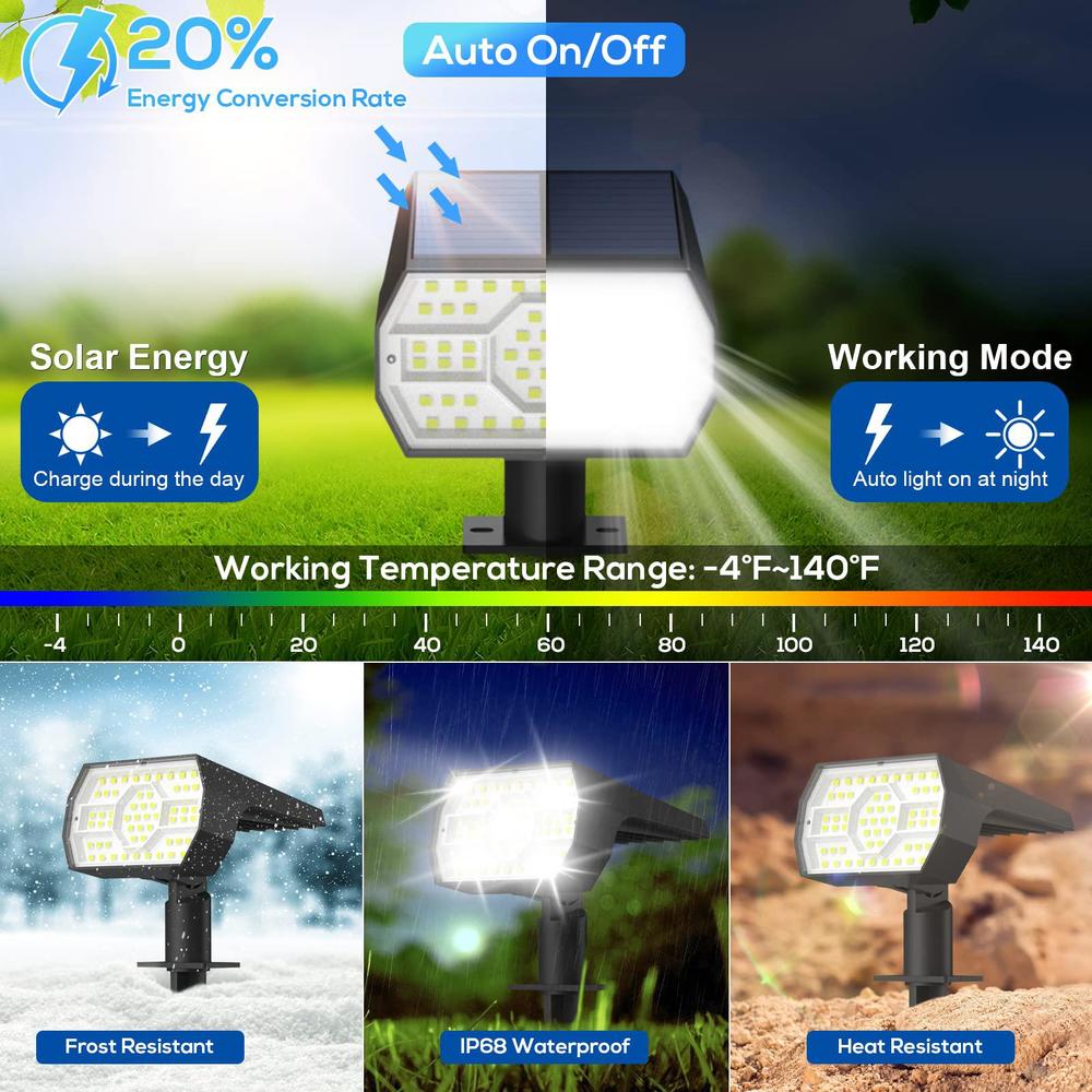 nymphy solar lights outdoor waterproof ip68, 56 led 3 lighting modes solar powered garden yard spot solar lights for outside 