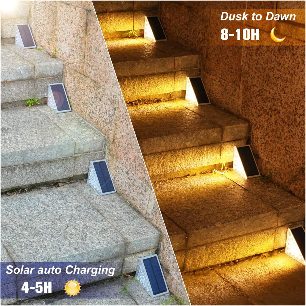 volisun solar stair lights 6 pack, solar step lights outdoor waterproof ip67, led outdoor step lights, solar outdoor lights d