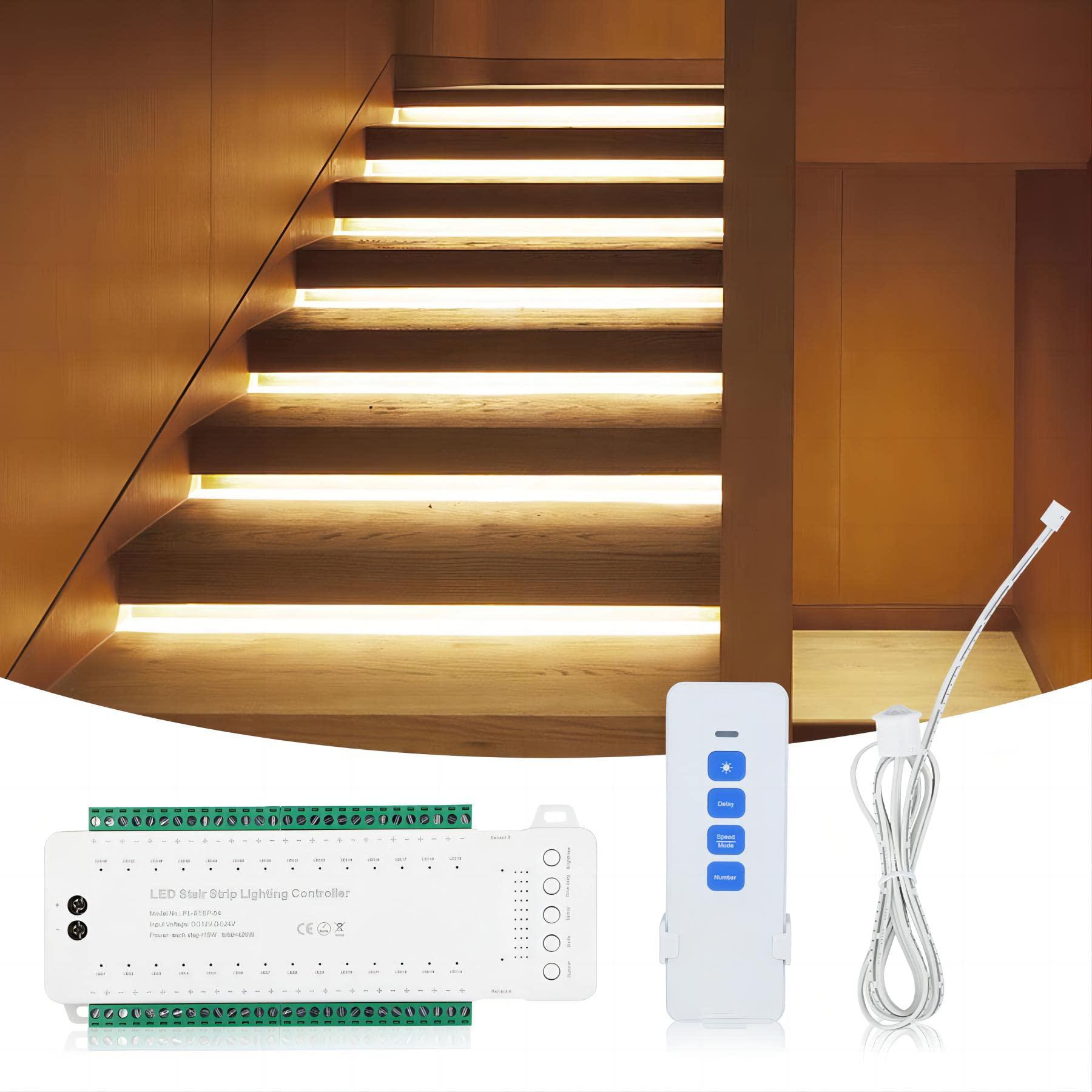 srora stair lights motion sensor, led stair light controller, 28 steps indoor led stair light sensor, 9 lighting modes adjust