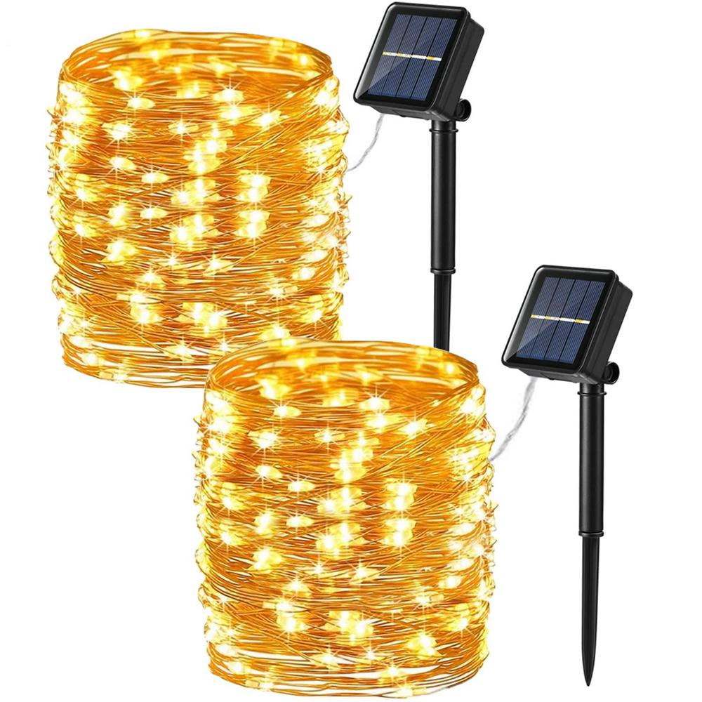brizled solar string lights, 2 pack 39.37ft 120 led solar fairy lights, 8 modes outdoor solar fairy lights string with memory