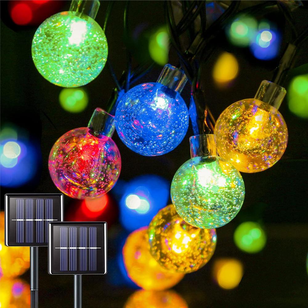 suddus 2-pack 30 led solar string lights outdoor waterproof led, multi color crystal globe lights with 8 modes, solar camping