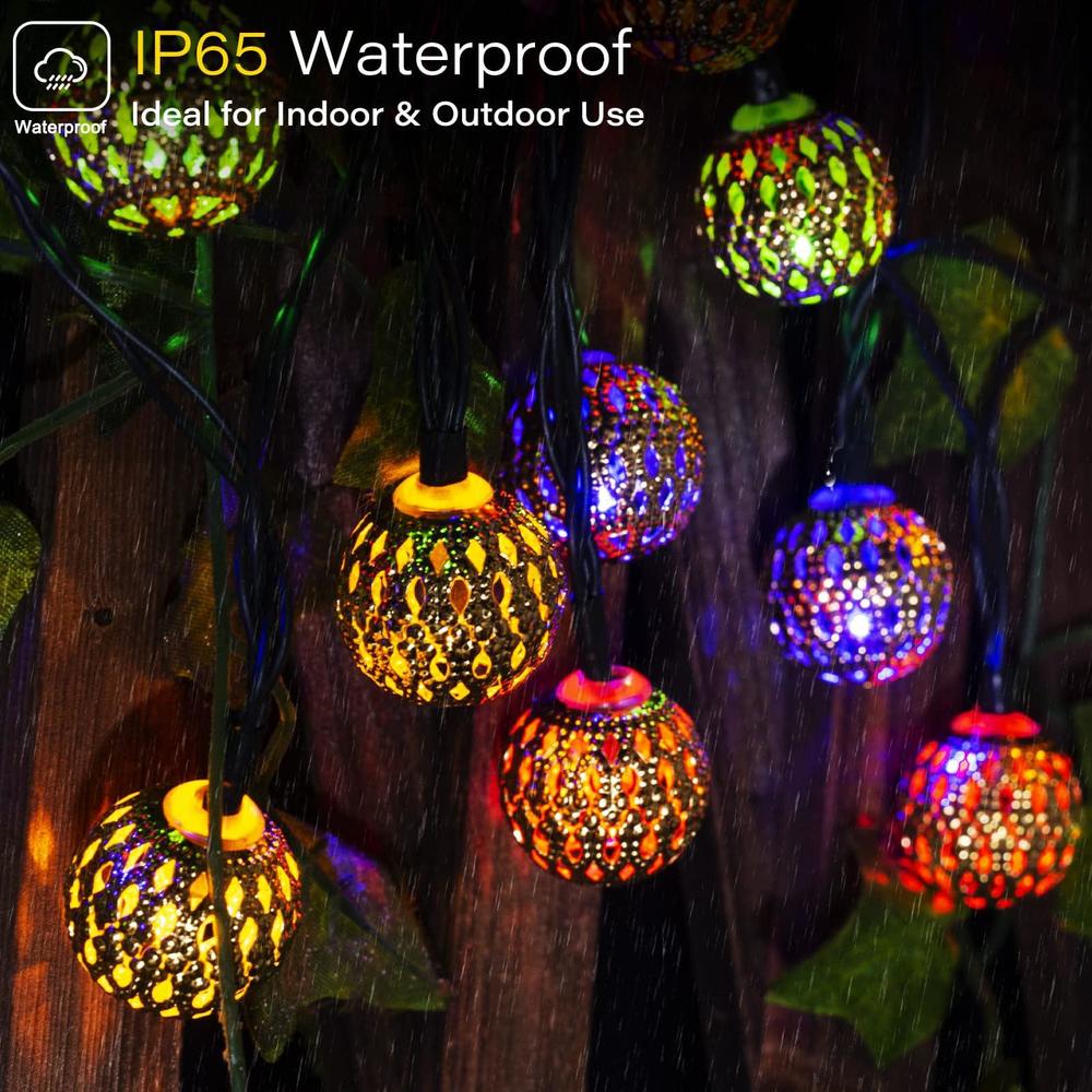 Brightown solar moroccan string lights outdoor waterproof 35.6 ft 60 led, 8 lighting modes globe fairy lights, solar powered string lig