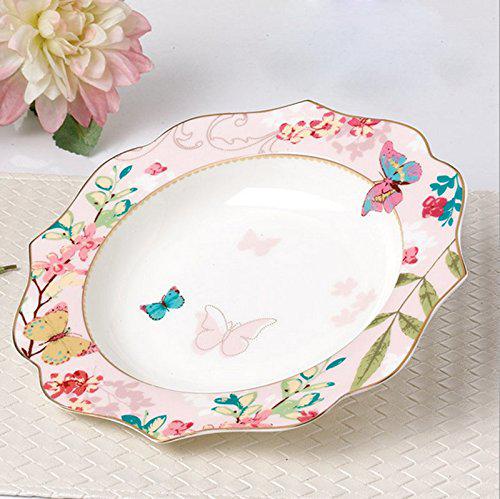 ybk tech bone china dessert plate/salad plate ceramic plate for breakfast afternoon tea- butterfly pattern (pink (7.5inches s