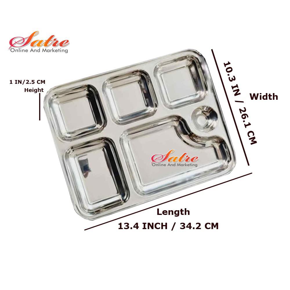 satre online and marketing stainless steel rectangle/sqaure 6 section compartment lunch plate tray
