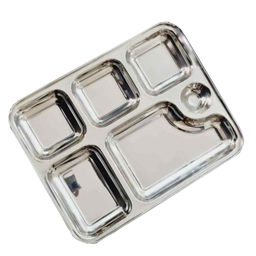satre online and marketing stainless steel rectangle/sqaure 6 section compartment lunch plate tray