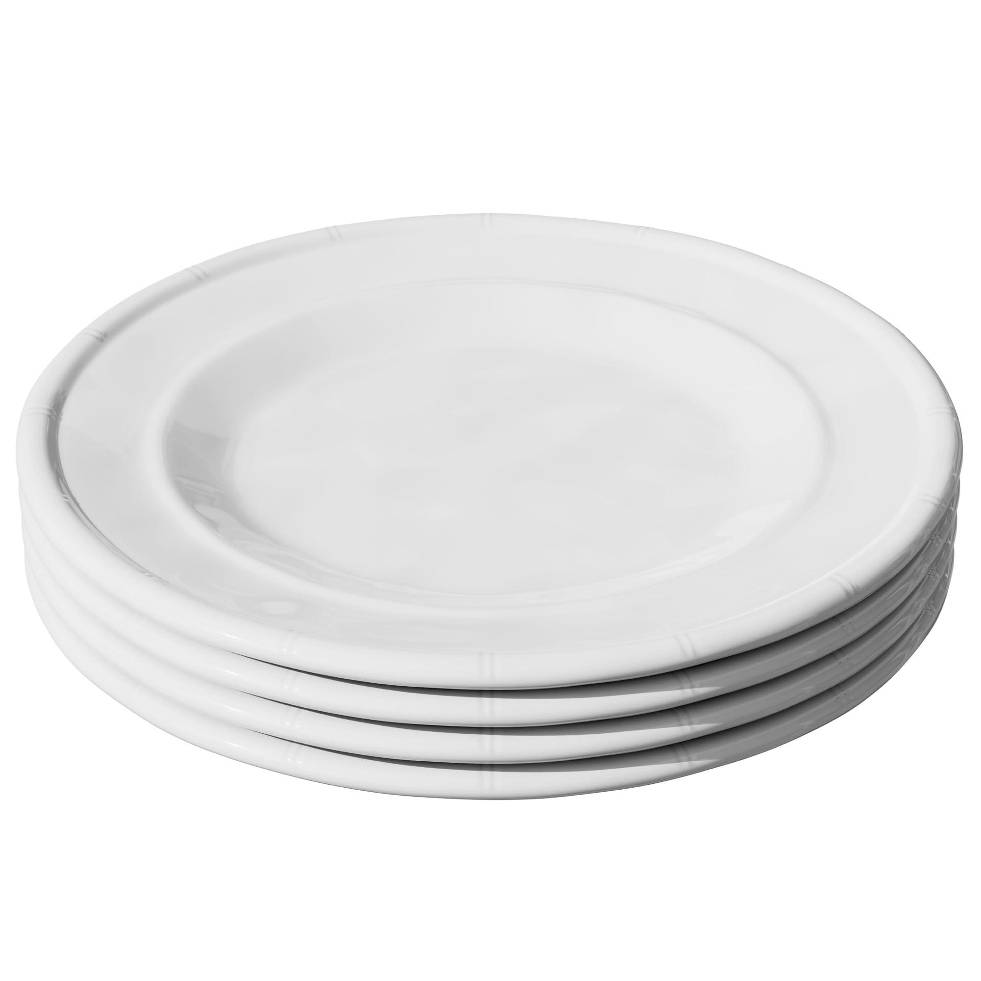 american atelier white melamine dinner plates, 11-inch melamine plates with bamboo edge design, dinner dish set for everyday 