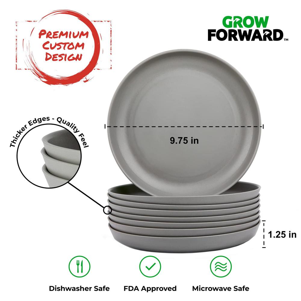 grow forward premium wheat straw plates - 8 unbreakable dinner plates set - 10 inch eco friendly lightweight microwave safe p