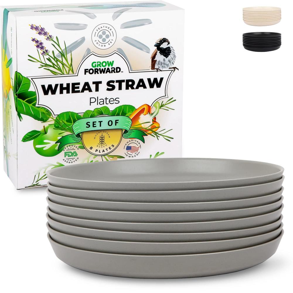 grow forward premium wheat straw plates - 8 unbreakable dinner plates set - 10 inch eco friendly lightweight microwave safe p
