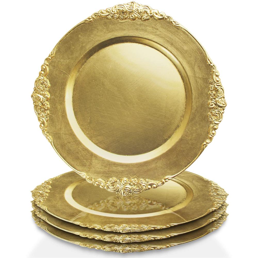 american atelier charger plates 13 inch leaf charger set of 4, gold