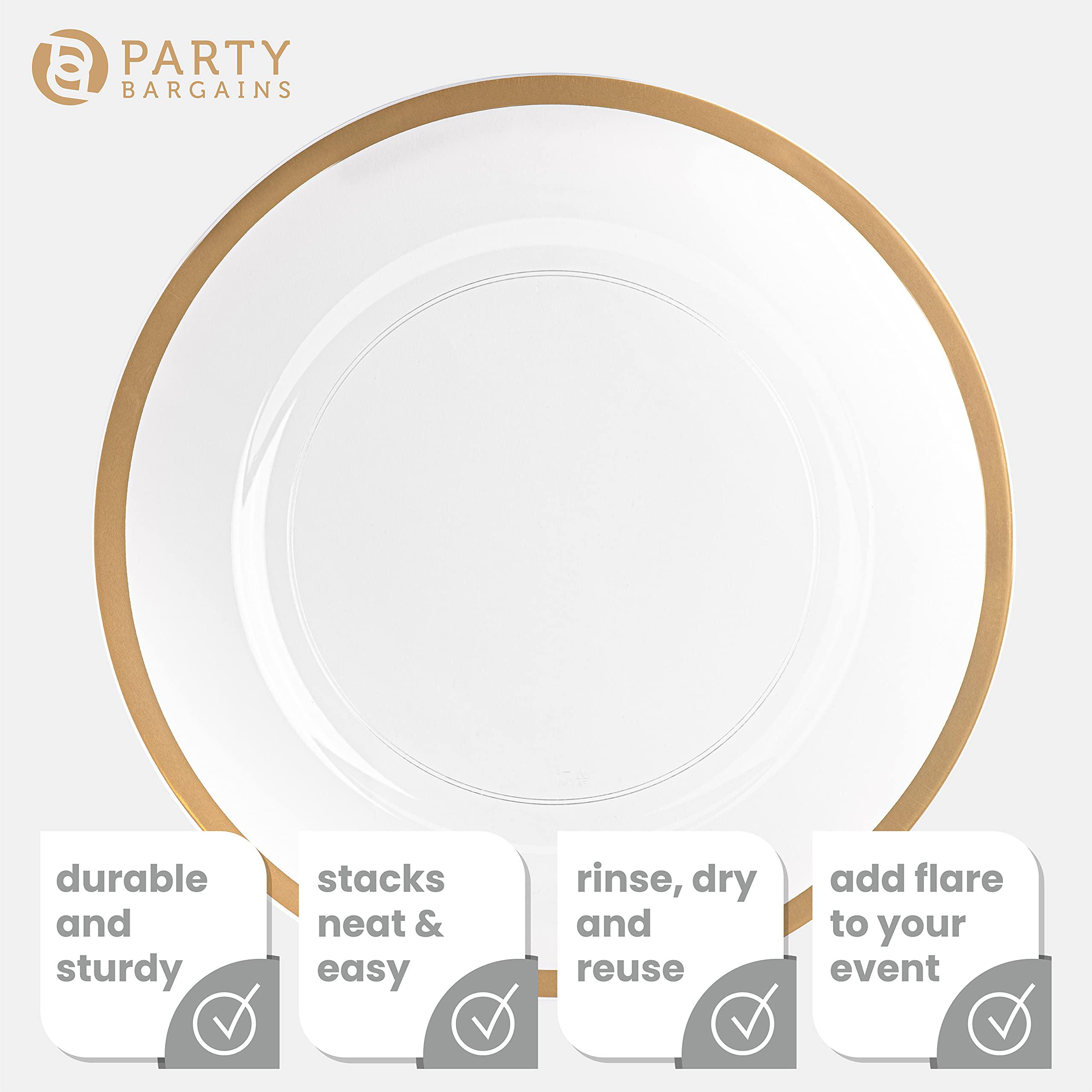 party bargains 13-inch charger plates - 16 pack, clear gold rim, heavy-duty disposable chargers for elegant dining - ideal fo