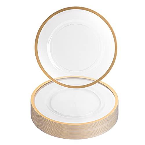 party bargains 13-inch charger plates - 16 pack, clear gold rim, heavy-duty disposable chargers for elegant dining - ideal fo