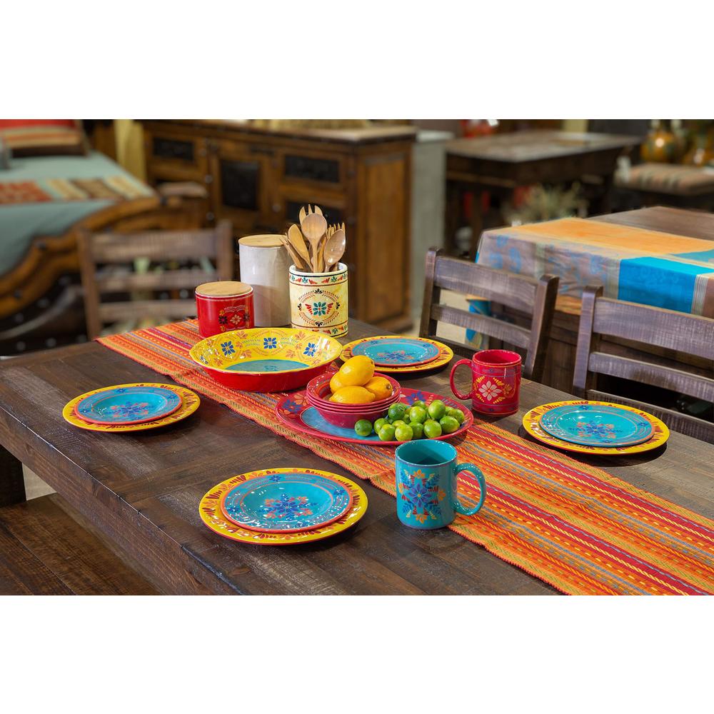 H HIEND ACCENTS paseo road by hiend accents | bonita talavera 4 piece plastic melamine dinner plates set, indoor outdoor camping dishes set, 