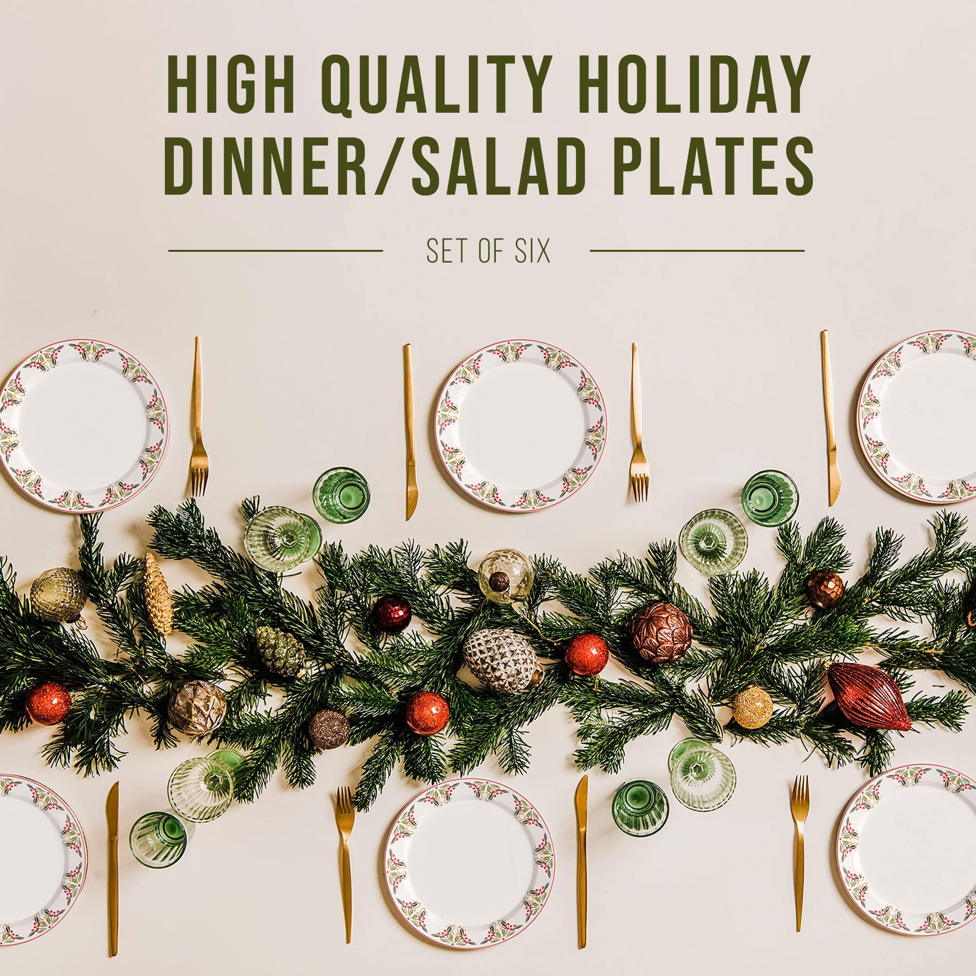 american atelier bargello plates | set of 6 | holiday themed dishes | mistletoe and holly berry | dinner/salad plates | made 