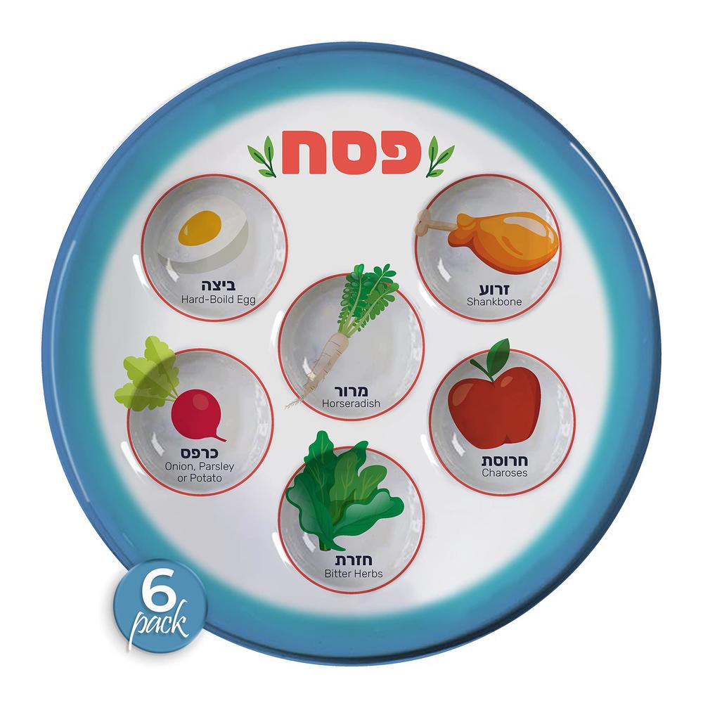 the kosher cook disposable passover seder plate - 6-pack - 10 inch, heavy duty plastic, pictures of each item - for kids, adu