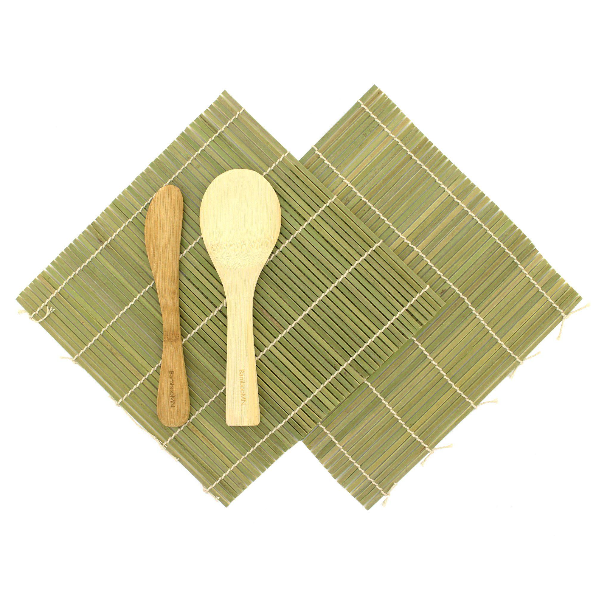 bamboomn sushi making kit 2x green bamboo rolling mats, 1x rice paddle, 1x spreader | 100% bamboo mats and utensils