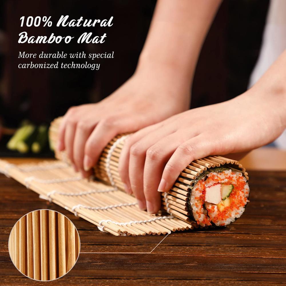 Delamu sushi making kit, delamu bamboo sushi mat, including 2 sushi rolling mats, 5 pairs of chopsticks, 1 paddle, 1 spreader, 1 beg