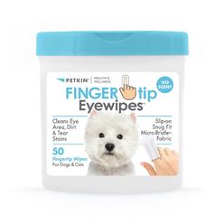 petkin fingertip eye wipes for dogs and cats, 50 finger wipes - slip-on, snug fit, micro-bristle fabric - cleans eye area, di